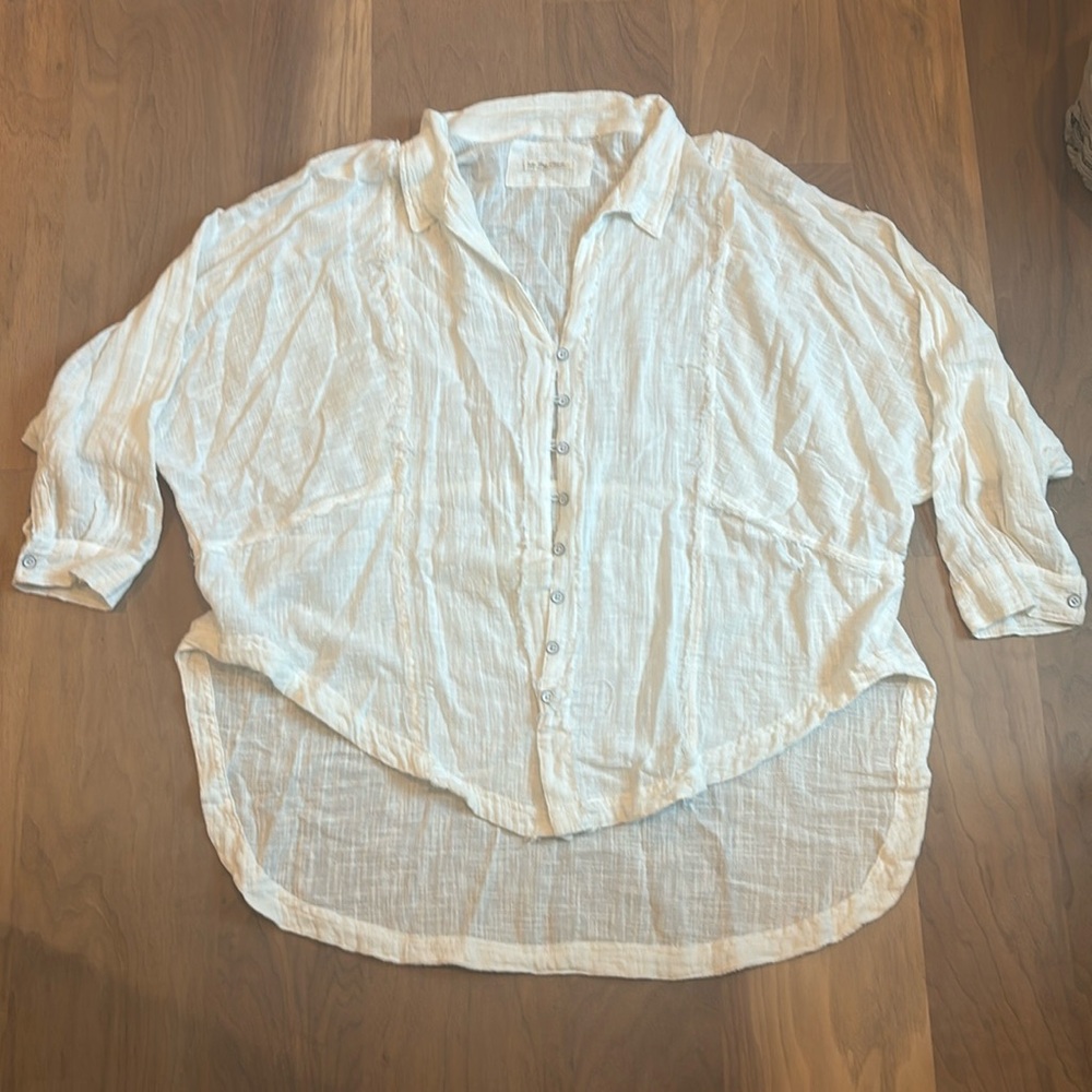 White Lenin Free People Button Down Swim Coverup